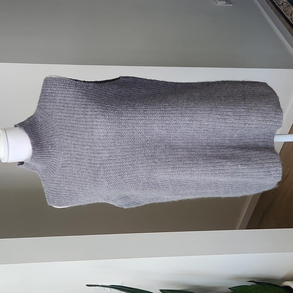 French Connection Crossback Mock Neck Sleeveless Sweater Gray Wool Blend L - Picture 2 of 13